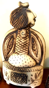 VTG UNIQUE AZTEC SIGNED CERAMIC MOM & KIDS w/MANY DESIGNS-11 1/2" T - Picture 1 of 11