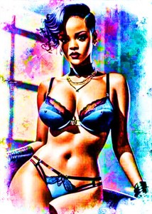 Rihanna Actress Model Celebrity 5/5 ACEO Fine Art Print Card By:Q