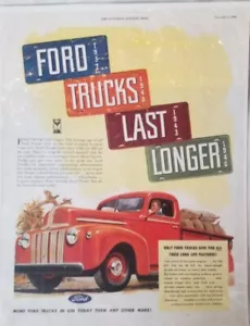 Color Print Ad 1946 Saturday Evening Post Advertising "FORD Trucks Last Longer" - Picture 1 of 10