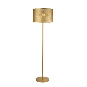 2 Light Bulbs Matt Gold Finish Stem and Base Free Standing Floor Lamp Mesh Shade - Picture 1 of 1