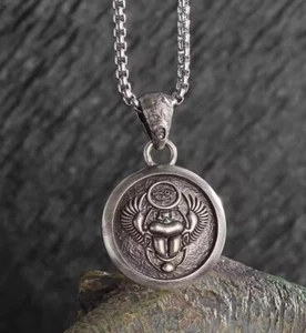 Ancient Egyptian Scarab Eye of Horus Men's Amulet Pendant Necklace - Picture 1 of 1