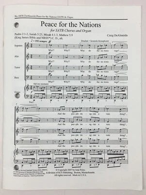 Peace For The Nations SATB Chorus Organ Sheet Music By Craig DeAlmeida ECS Pub - Image 1 of 4
