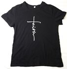 NEW, Women’s Black “Faith” Cross Short Sleeve T-Shirt (M)