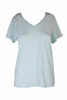 Hue V-Neck Solid Cotton Blend Pajama Top Aqua Heather Medium - Image 1 of 2