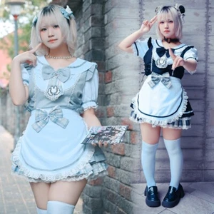kawaii otaku lolita bunny cafeteria tartan maid apron sailor dress w/ tie JJ2536 - Picture 1 of 7