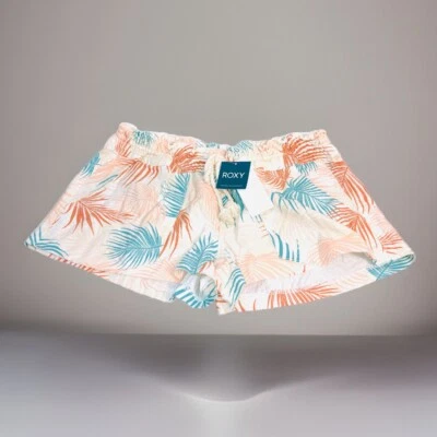 ROXY Snow White Palm Shadows Oceanside Drawstring shorts, Size L, NWT - Image 1 of 4