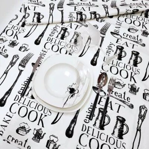 Maison Sucrèe Tovaglia Black & White Posate - Varie Dimensioni - Foto 1 di 3
