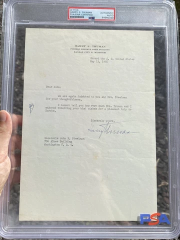 President HARRY S. TRUMAN Signed Letter! PSA Slabbed Autograph 1956 Europe 🚢 Cover