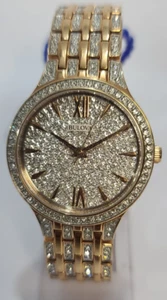 98L235 BULOVA LADIES CRYSTAL PHANTON GOLD TONE BRACELET WATCH M-364 - Picture 1 of 19
