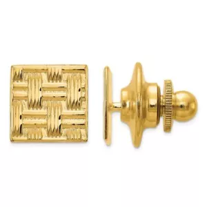 14K Solid Yellow Gold Mens Square Basketweave Tie Clip Bar Tac - Picture 1 of 5