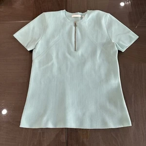 Top Helmut Lang para mujer grande bebé azul mezcla de seda satinado texturizado minimalista - Imagen 1 de 5