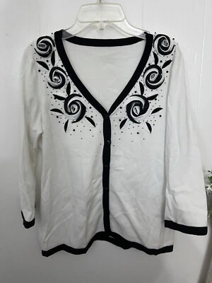 Womans M Black & White 3/4 Sleeve Cardigan Sweater  - Image 1 of 4
