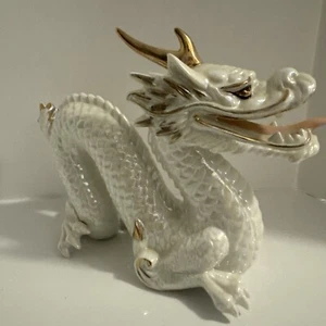 Vintage Yoshimi K Iridescent White & Gold Dragon Sea Serpent Porcelain SIGNED - Picture 1 of 13