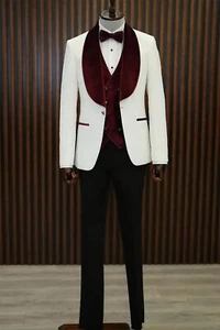 Men White Suit Single Breasted Tuxedo Shawl Lapel Custom Wedding Elegant Party - Picture 1 of 21