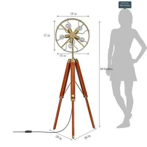 Handmade Vintage Style Fan Floor Lamp W Wooden Adjustable Tripod Stand Gift Item - Picture 1 of 6