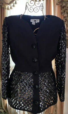 Chaqueta Blazer Vintage Morton Myles Couture Lentejuelas Talla 8 Foto 1 de 4