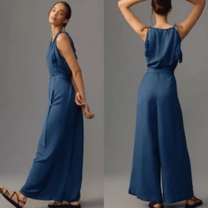 Anthropologie Cory Lynn Calter Jumpsuit blau Leinenmischung Quaste weites Bein XXL - Bild 1 von 7