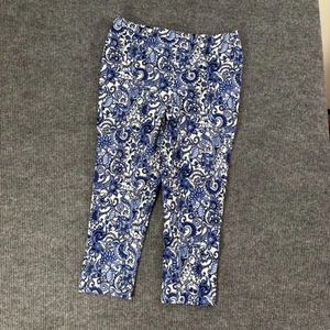 Pantalones Isaac Mizrahi Live para mujer 18W azul blanco estampado cachemir elástico recortado informal - Imagen 1 de 7