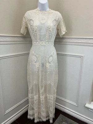 Старинное эдвардианское кружевное чайное платье 1900-х белое хлопковое вышитое платье как есть - Изображение 1 из 4