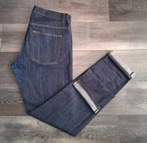 Uniqlo +J Selvedge Dark Denim Blue Jeans Straight Mens Size 34x34 - Picture 1 of 14