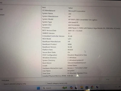 HP Envy X360 Convertible 13m-ag0xxx AMD Ryzen 5, 8GB RAM, 118GB SSD - Image 1 of 4
