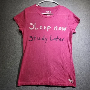 Camiseta ROSA Victoria’s Secret Sleep Now Study Later Mujer’s Grande Rosa Gráfico Perro - Imagen 1 de 7