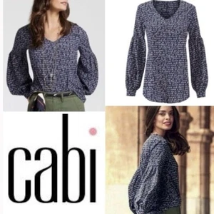 Camicetta donna Cabi Te Amo blu navy multi love sbuffy manica lunga stile 5336 taglia S - Foto 1 di 9