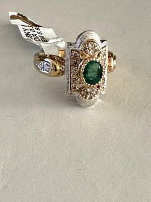 18Kt.Gold Cocktail Ring With Diamonds&Emerald,size 6.5.6.3Gr. - Image 1 of 4
