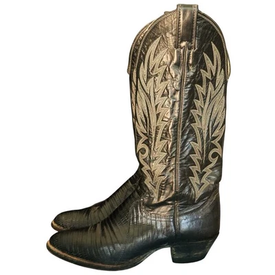 JUSTIN Vintage Black Leather Boot Embroidered Full Quill Western Women 6 B - Image 1 of 4