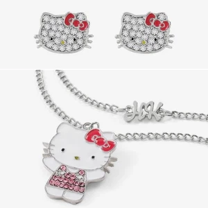 Hello Kitty Earrings & Necklace Duo Rhinestone Style New Gift Boxed Cute Kawaii - Picture 1 of 6
