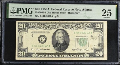 1950A Federal Reserve $20 Dollar PMG Graded FR#2060-F  25  - Image 1 of 2