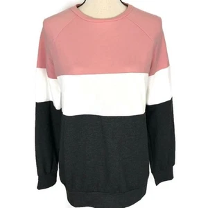 Boutique Brand Sweatshirt Colorblock Crewneck Wide Striped Sz Small Pink Gray - Picture 1 of 7