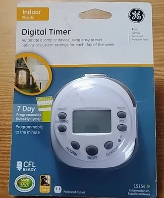 GE Temporizador Digital, Enchufe Interior Programable 7 Días, 1 Toma Pulorizada, 15154  Foto 1 de 2
