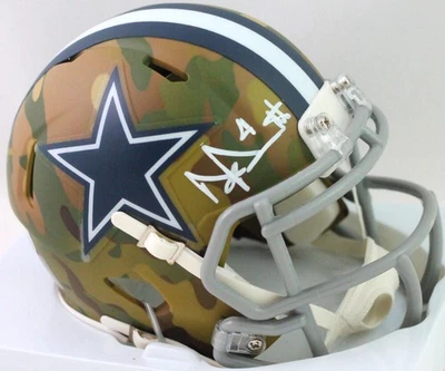 Mini Casco Camuflado Dak Prescott Autografiado Dallas Cowboys - Beckett W *Blanco Foto 1 de 4