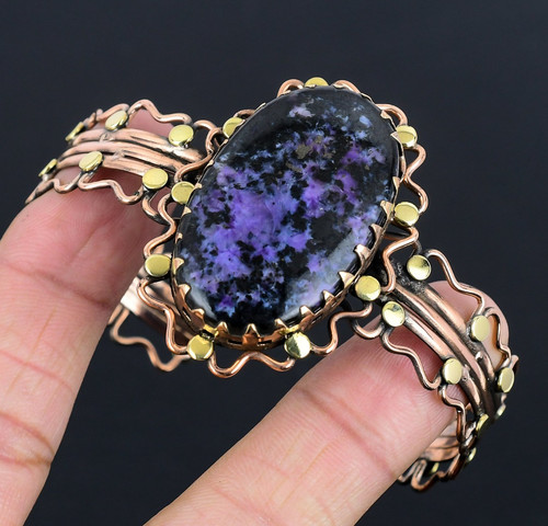 VALENTINO Charoite pietre preziose fatte a mano rame regolabile bellissimo bracciale gioielli