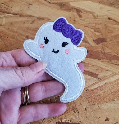 Ghost - Halloween - Purple Bow - Girl - Iron On Applique Patch - Crafts - Image 1 of 2