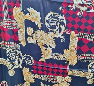 Red Black Harlequin And Gold Chain Flourish Apparel Satin 56" Wide By 3 Yds - Picture 1 of 5