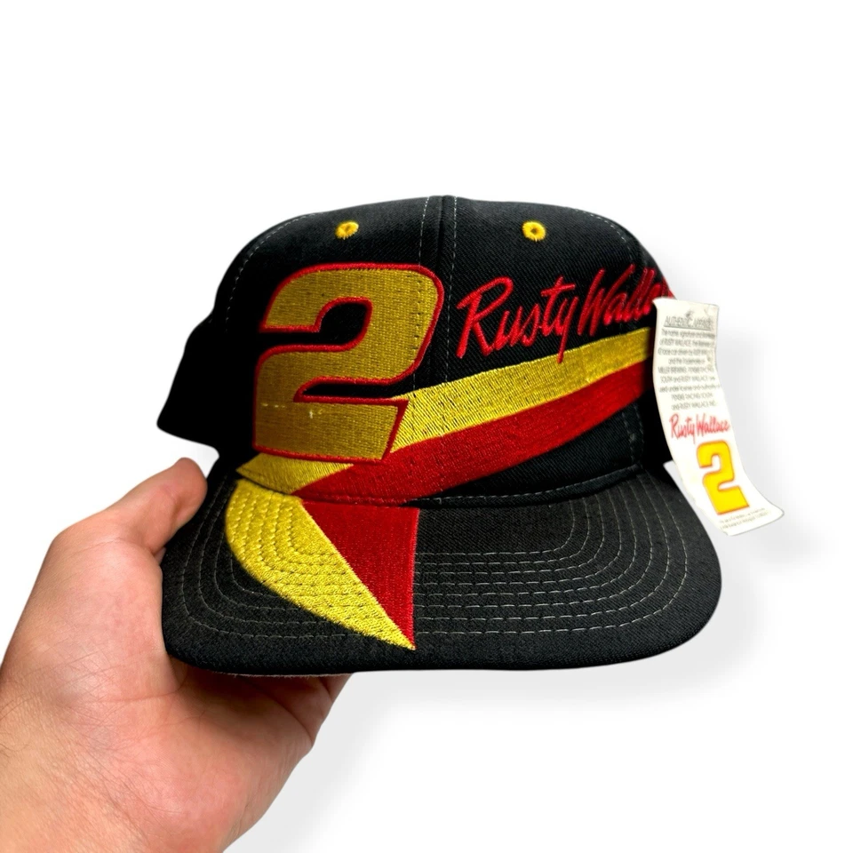 De colección Años 90 Rusty Wallace #2 Nuez moscada Carreras Snapback Sombrero NASCAR Negro Rojo Amarillo  Foto 1 de 4