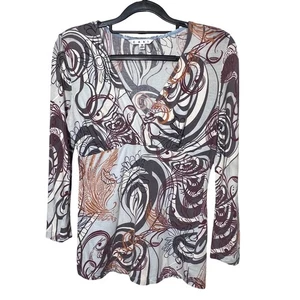 Cabi Women's Abstract Print V-Neck 3/4 Sleeve Top Blouse Medium Modern 848 - Picture 1 of 10
