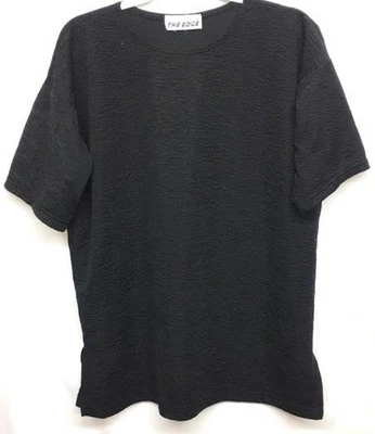 The Edge 3X Top Negro Arrugado Cuello Redondo Spandex Elástico Manga Corta Foto 1 de 4