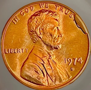 1974-D Lincoln Cent Cud Error-BU Red - Picture 1 of 3