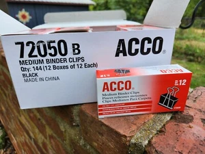 144 ACCO Medium Binder Clips 72050 B 12 pks of 12 1-1/4-Inch W, 5/8-Inch NEW!!! - Picture 1 of 4