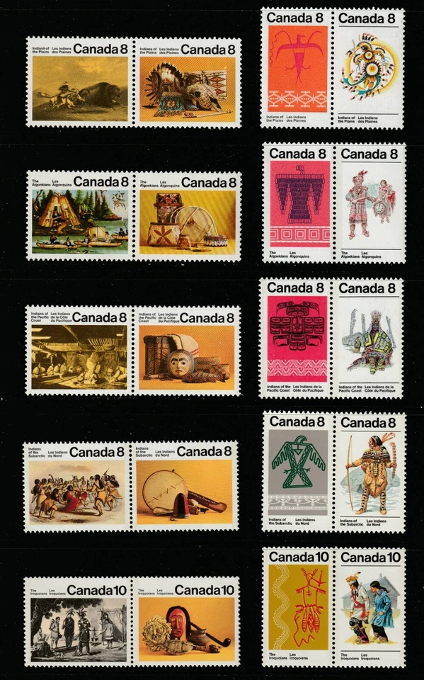 Canada #563a-581a, Indians, Complete Set of 10 Se-tenant Pairs, MNH 1972-1976 - Image 1 of 1