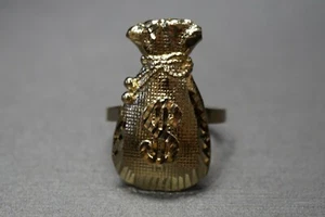 Anillo con signo de dólar bolsa de dinero de oro amarillo macizo de 10K con corte de diamante. Hombre Mujer Talla 7 - Imagen 1 de 8