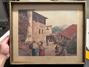 Dick Crocker In Center Of Town Vtg Matted Framed Picture Art Print - Picture 1 of 5