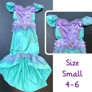 Disney Ariel Little Mermaid Girl S-4/5/6 Dress ~ Satin Glitter Organza Flowers - Picture 1 of 12