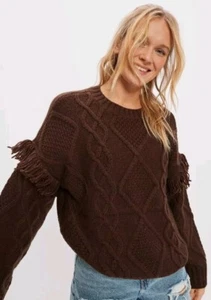 American Eagle Pullover mit Fransenärmeln Damen Small Braun - Bild 1 von 8
