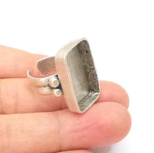 Rectangle Ring Setting Resin Blank Cabochon Mounting Adjustable Dried Flower - Picture 1 of 10