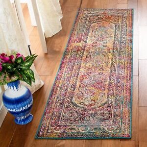 Crystal Collection Runner Rug - 2'2" x 7', Teal & Rose, Medallion Distressed ...