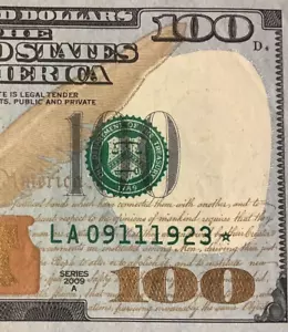 Billete de 100 dólares 2009 billete estrella ☆ 11 de septiembre ☆ 11/09/1923☆ número de serie elegante - Imagen 1 de 6